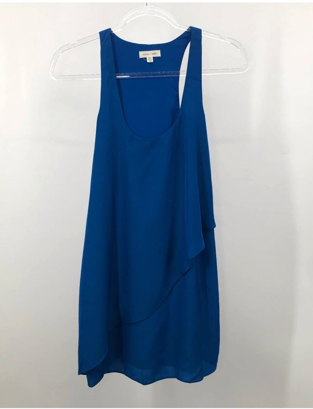 Silence + Noise Blue Satin Tiered Sleeveless Mini Party Dress XS
